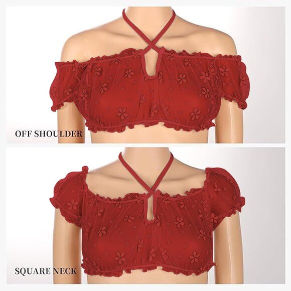 Women's Red Through Two Ways Wear Lingerie Sets Tulle Tie Top Thong Underwear - Picture 4 of 7